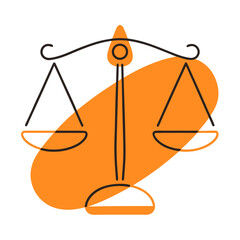 Simple outline of balanced scales on orange abstract background  