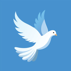 Symbolic illustration of a white dove flying gracefully in a clear blue sky, representing peace, hope, freedom, and spirituality.