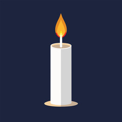 Simple and elegant illustration of a single lit white candle burning against a dark background, evoking peace, remembrance, and meditation.