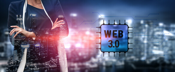 The hardware and processing technology behind Web 3.0. A concept of the computer chip and circuit board infrastructure that powers the new internet. Motif