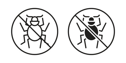 No Bug icons vector silhouette set. thin line icon pack.