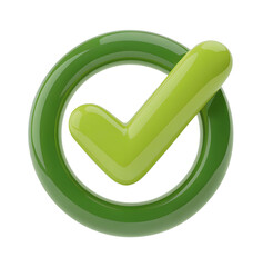 Glossy Green 3D Check Mark in Circle on Transparent Background