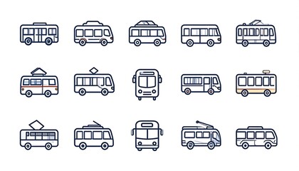 Collection of Simple Bus Icons Set.