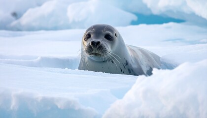 流氷の海から顔を出すアザラシ4