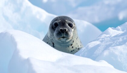流氷の海から顔を出すアザラシ2