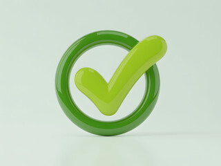 3D Green Glossy Check Mark in Circle on Light Green Background
