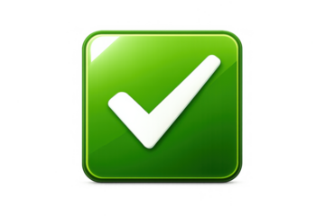 Green glossy button icon presenting a white checkmark, symbolizing acceptance, validation, correct choice, and agreement