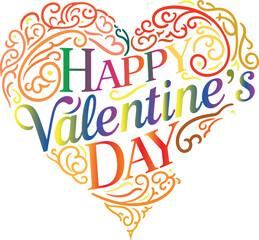 Vibrant Happy Valentine's Day heart design with rainbow colors
