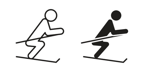 Skiing icons vector silhouette set. thin line icon pack. © Ranveer