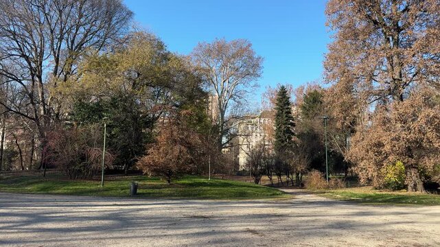 Indro Montanelli Public Gardens in Milan, historic urban park with trees and pathways