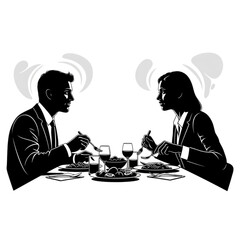Man and woman sitting at dinner table Isolated On Transparent Background.