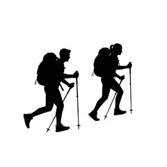 Two Hikers with Backpacks Walking Isolated On Transparent Background.
