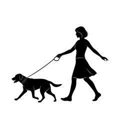 Woman walking dog on leash outside Isolated On Transparent Background.