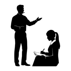 Silhouette of business man and woman Isolated On Transparent Background.