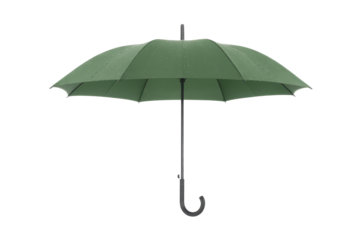 Open green umbrella with raindrops