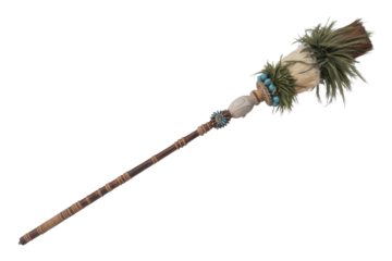 Ornate ceremonial staff with feathers