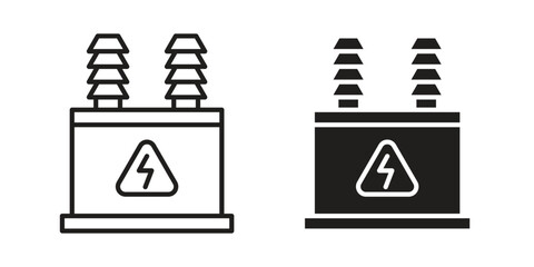 Transformer icons vector silhouette set. thin line icon pack.