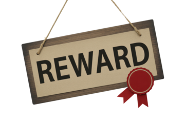 Reward sign with ribbon, hanging