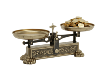 Scales with gold coins balance. Wealth comparison