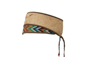 Straw sun hat with aztec band and ties