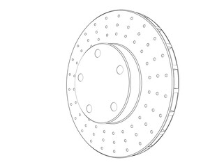 Technical CAD Blueprint Schematic Wireframe Vector of a Disc Brake Rotor Component, perfect Simple Black Line Art Outline Icon for Auto Repair, Mechanic Workshop, and Vehicle Maintenance Diagrams.