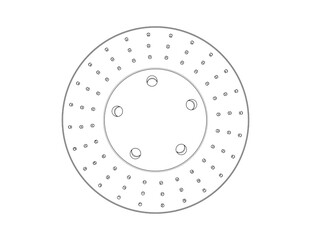 Technical CAD Blueprint Schematic Wireframe Vector of a Disc Brake Rotor Component, perfect Simple Black Line Art Outline Icon for Auto Repair, Mechanic Workshop, and Vehicle Maintenance Diagrams.