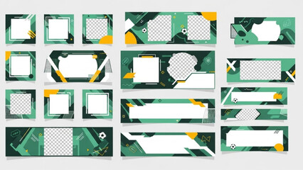 Vibrant green and yellow soccer social media post templates