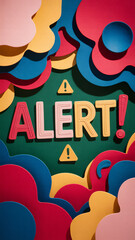 Colorful abstract layered paper art background with warning icons and text "ALERT!"
