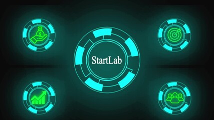 Futuristic Business Technology Interface with Finance and Growth Icons .Management System STARTLAB digital interface with icons for collaboration - Powered by Adobe