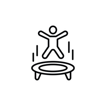 A simple line drawing of a person jumping on a trampoline