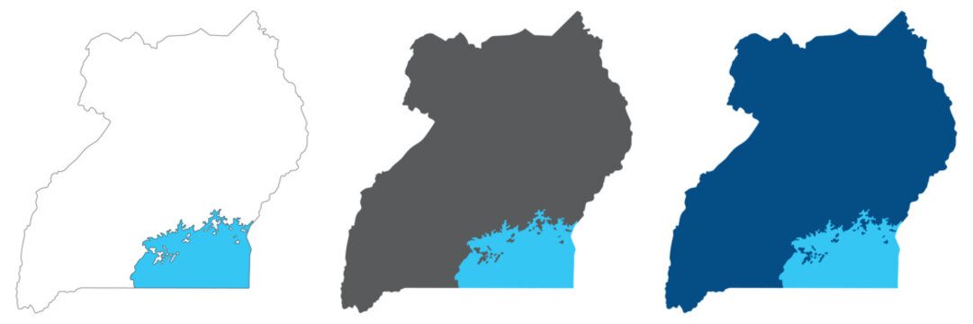Uganda map set. Map of Uganda with lake Victoria plain set.