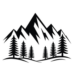 Minimalist mountain and forest landscape with stylized pine trees design © ariyan