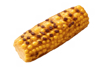 Grilled corn on the cob with chocolate chips, a unique sweet and savory dessert or snack with transparent background
