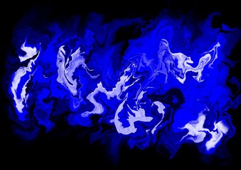 Abstract blue fluid waves on black background 