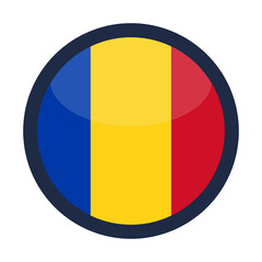 Fototapeta premium Glossy Round Romania Flag Icon Button Badge Isolated On Transparent Background PNG