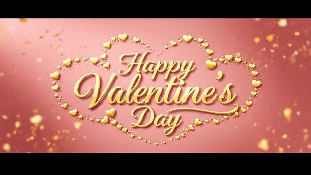 Happy Valentine's Day yellow heart illustration on  a pink background