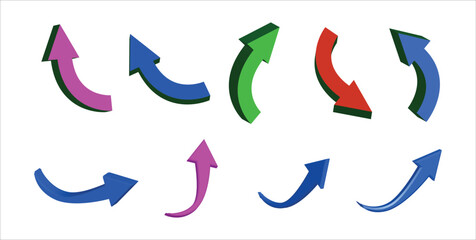 Assorted colorful curved arrows pointing in various directions on a white background