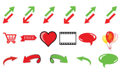 Collection of colorful icons arrows heart shopping cart and communication symbols