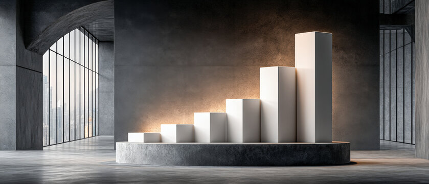Glass bar chart sculpture on matte stone surface with negative space, finance concept - Powered by Adobe