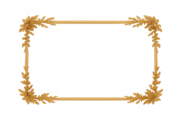 Golden baroque frame with intricate rococo ornament, elegant antique border design for luxury decor, transparent background