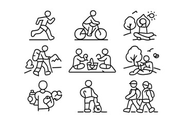 Naklejka premium Line Art Icons of Outdoor Activities