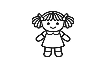 Fototapeta premium Cute cartoon doll with pigtails and a simple dress