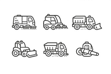 Set of cleaning and maintenance vehicles icons