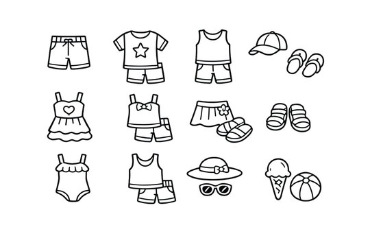 Summer clothing and accessories icons