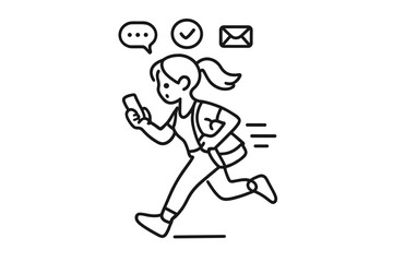 Obraz premium Woman rushing while looking at phone with notifications