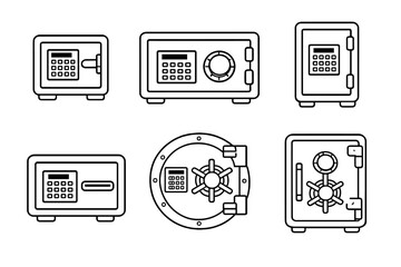 Collection of six line art safes on a gradient background