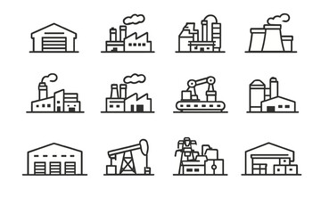 Set of industrial building icons on a gradient background © Andrei