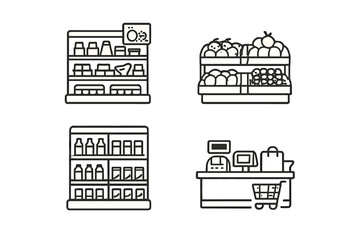 Grocery store icons in a grid