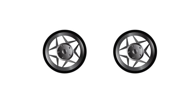 Looping animation of a spinning motorcycle wheel isolated on a white background.