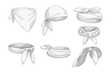 Collection of Hand-Drawn Bandanas and Headscarves